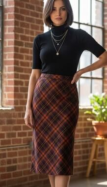 Christie & Jill Vintage 90's Wool Blend Plaid Midi Skirt